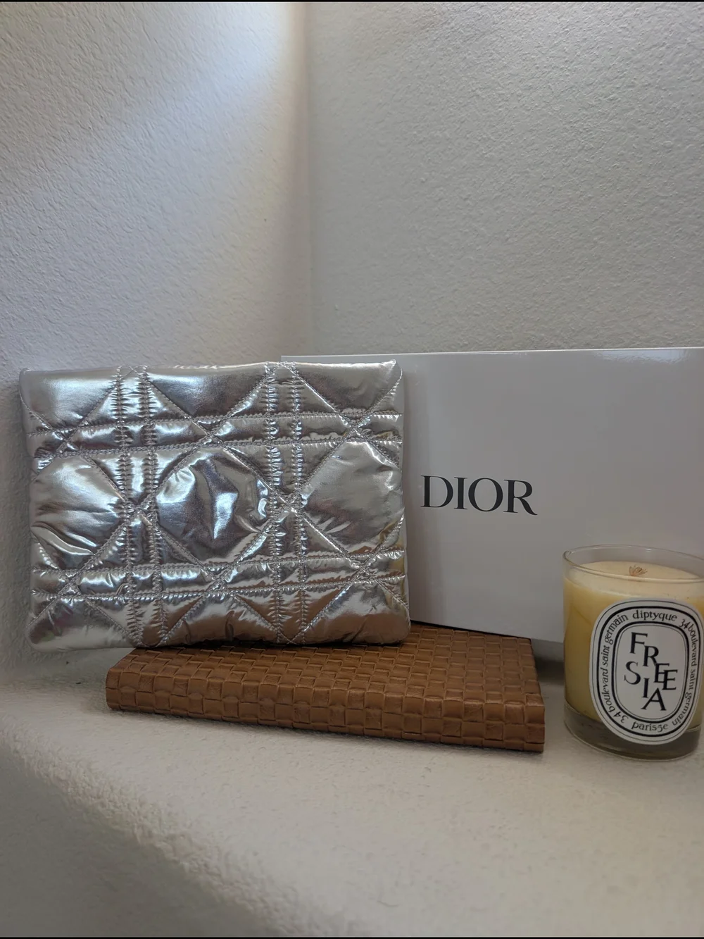 Dior Cannage Print Silver Metallic Pouch GWP